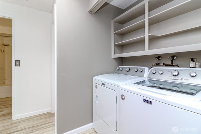 32622 39th Ave SW, Federal Way, WA 98023 - washroom featuring washer and dryer, baseboards, and light wood-type flooring