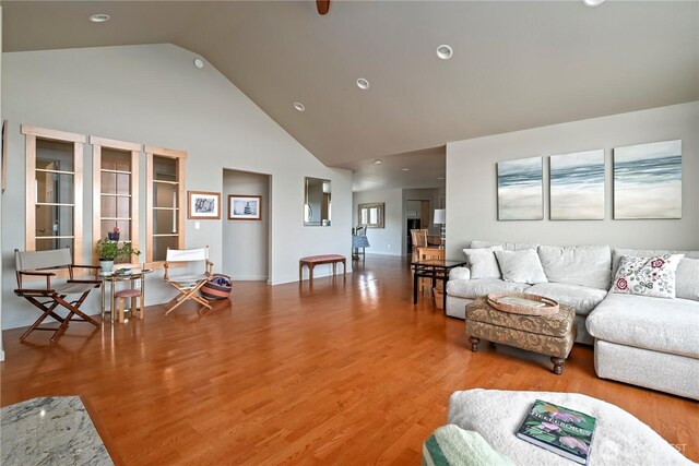 1257 Canterbury Ln, Oak Harbor, WA 98277 - living area featuring high vaulted ceiling, light wood-type flooring, baseboards, and recessed lighting