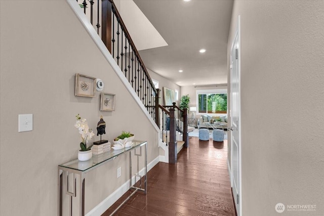 17518 39th Ave SE, Bothell, WA 98012 - corridor with stairs, recessed lighting, dark wood finished floors, and baseboards