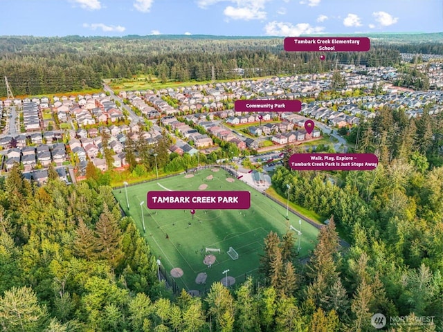 17518 39th Ave SE, Bothell, WA 98012 - aerial overview of property's location with a heavily wooded area and nearby suburban area