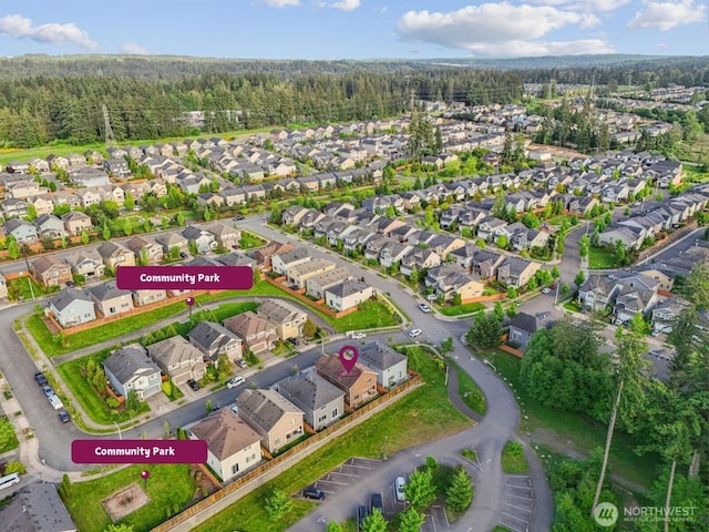 17518 39th Ave SE, Bothell, WA 98012 - aerial overview of property's location featuring a heavily wooded area and nearby suburban area
