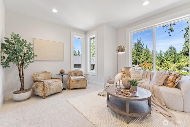 14511 SE 21st Pl, Bellevue, WA 98007 - living room featuring carpet, recessed lighting, and baseboards