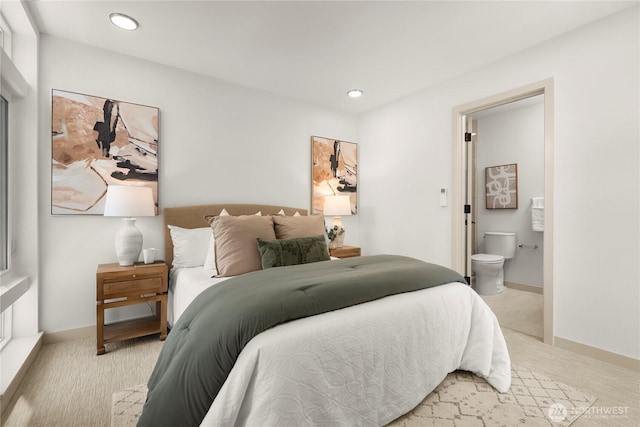 3609 Linden Ave N, Seattle, WA 98103 - bedroom with light colored carpet, ensuite bath, and recessed lighting