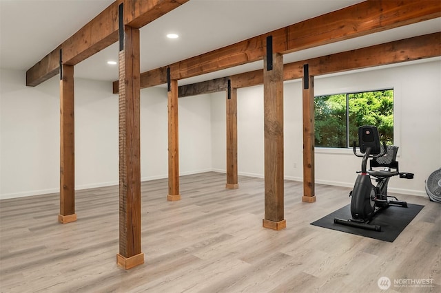4906 157th Ave SE, Bellevue, WA 98006 - exercise area with wood finished floors, recessed lighting, and baseboards