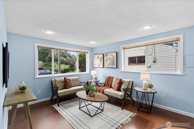 14817 Fremont Ave N, Shoreline, WA 98133 - living area featuring a textured ceiling, baseboards, and recessed lighting