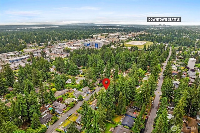 14817 Fremont Ave N, Shoreline, WA 98133 - aerial view of property and surrounding area featuring a forest and nearby suburban area