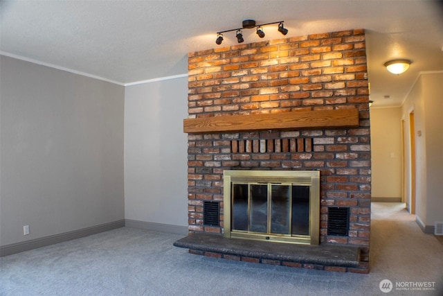 1001 Jacquelyn St, Milton-Freewater, OR 97862 - detailed view of a brick fireplace, ornamental molding, carpet floors, and baseboards
