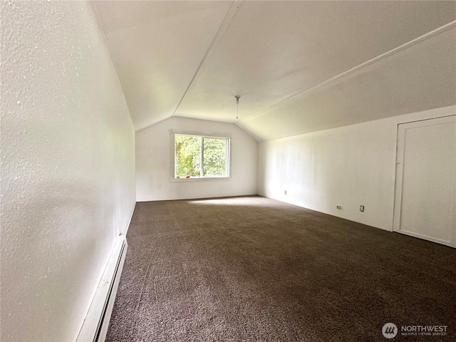 381 Trillium Ave, Forks, WA 98331 - additional living space featuring carpet flooring, vaulted ceiling, and a baseboard radiator