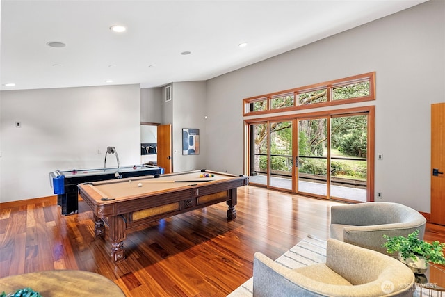 7708 Walnut St SW, Lakewood, WA 98498 - rec room with billiards, wood finished floors, and recessed lighting
