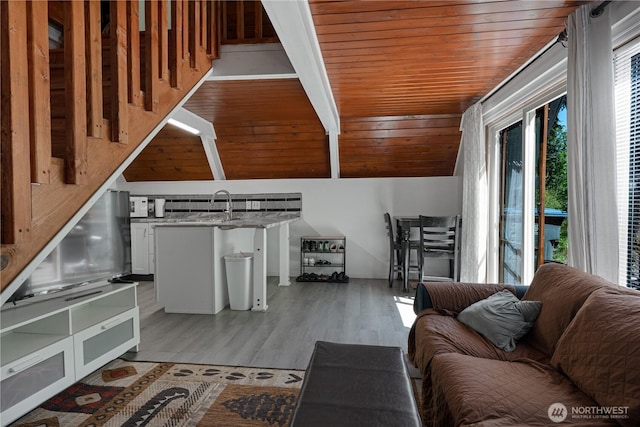 1741 NE Tahuya River Dr, Tahuya, WA 98588 - living area featuring wooden ceiling and light wood-style floors