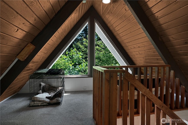 1741 NE Tahuya River Dr, Tahuya, WA 98588 - hall with wooden ceiling, vaulted ceiling, and carpet