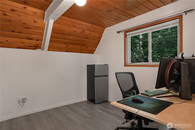 1741 NE Tahuya River Dr, Tahuya, WA 98588 - office space with wood ceiling, wood finished floors, and lofted ceiling
