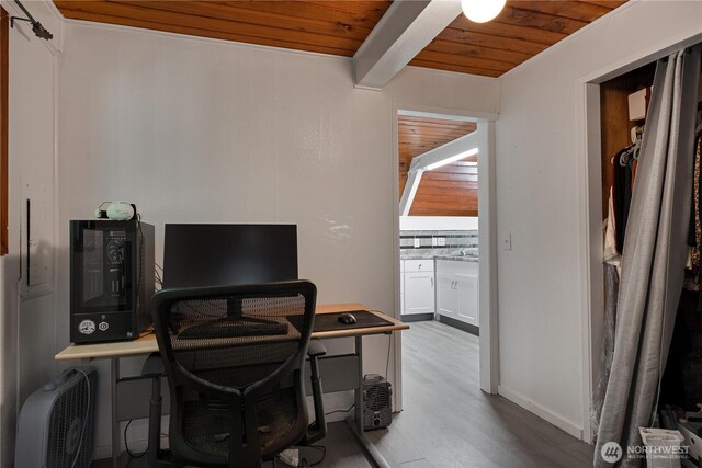 1741 NE Tahuya River Dr, Tahuya, WA 98588 - home office with wooden ceiling with exposed beams and wood finished floors