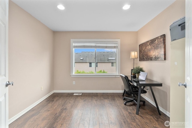 13327 SE 279th Pl, Kent, WA 98042 - office area featuring wood finished floors, baseboards, and recessed lighting