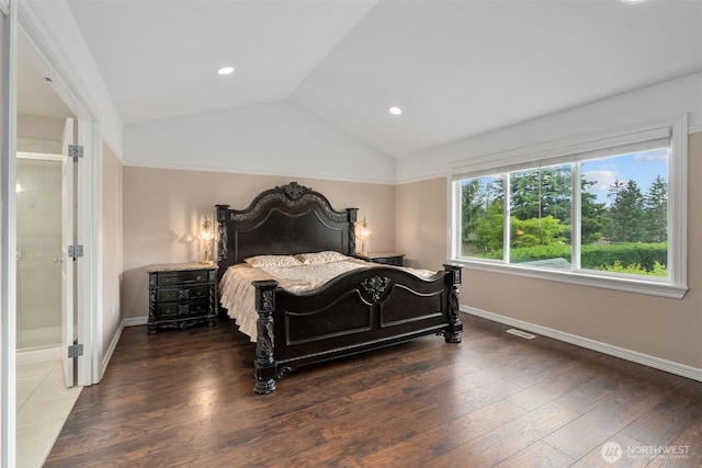 13327 SE 279th Pl, Kent, WA 98042 - bedroom with lofted ceiling, hardwood / wood-style flooring, baseboards, and recessed lighting