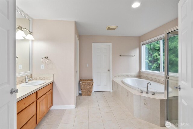 13327 SE 279th Pl, Kent, WA 98042 - full bathroom featuring vanity, a garden tub, and tile patterned floors