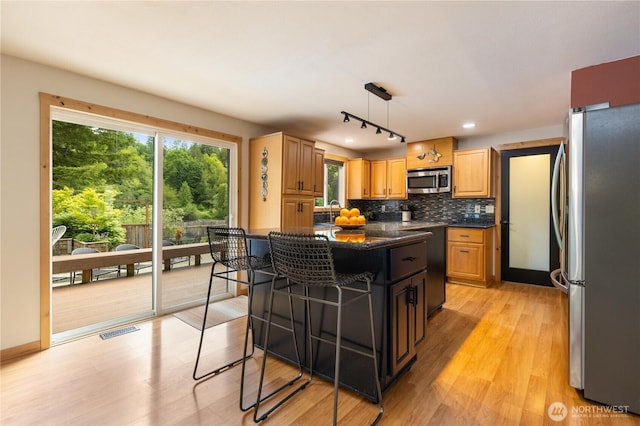 26933 NE Cherry St, Duvall, WA 98019 - kitchen featuring appliances with stainless steel finishes, plenty of natural light, light wood-style flooring, and backsplash
