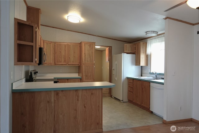 10711 62nd St E Unit 81A, Puyallup, WA 98372 - kitchen with appliances with stainless steel finishes, crown molding, a sink, light flooring, and light countertops