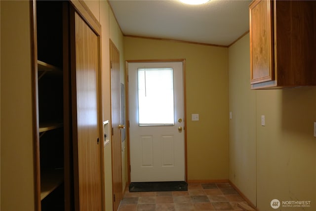 10711 62nd St E Unit 81A, Puyallup, WA 98372 - doorway with vaulted ceiling and ornamental molding