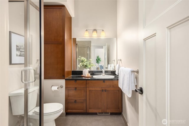 3029 Yankee Girl Cir NE, Bainbridge Island, WA 98110 - bathroom featuring tile patterned flooring, vanity, toilet, and a shower stall