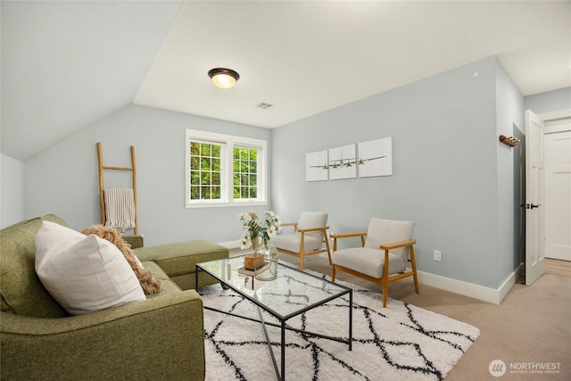 3029 Yankee Girl Cir NE, Bainbridge Island, WA 98110 - living area with light colored carpet, baseboards, and vaulted ceiling