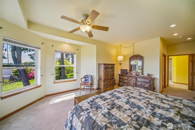 8151 E Seaview Dr, Port Orchard, WA 98366 - carpeted bedroom featuring baseboards, recessed lighting, and ceiling fan