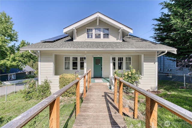 2150 N Callow Ave, Bremerton, WA 98312 - bungalow featuring covered porch, solar panels, and roof with shingles