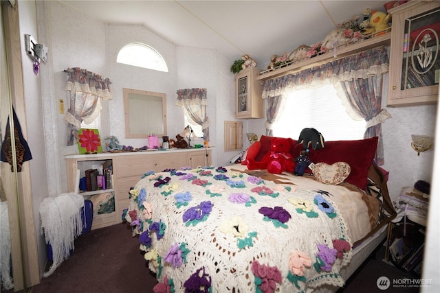 1710 254th St, Ocean Park, WA 98640 - bedroom with vaulted ceiling and dark colored carpet