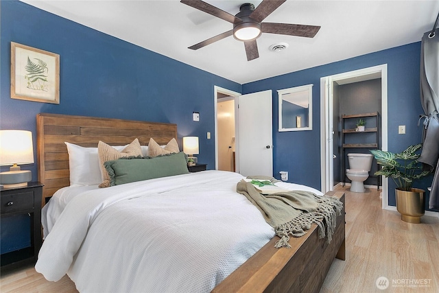 1669 Grandview Pl, Ferndale, WA 98248 - bedroom featuring light wood-type flooring, baseboards, connected bathroom, and ceiling fan