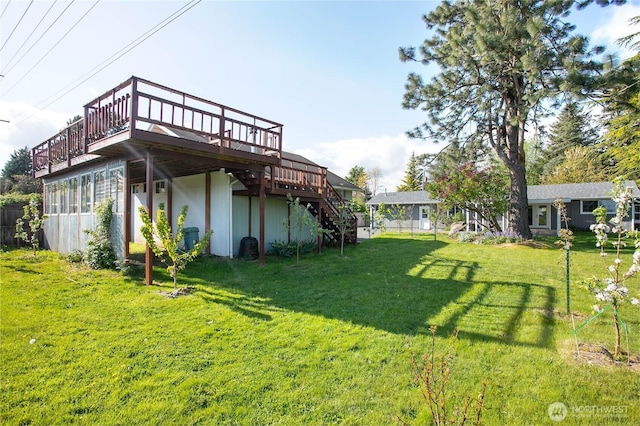 1669 Grandview Pl, Ferndale, WA 98248 - view of green lawn featuring a deck and stairway