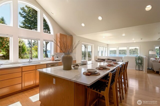 1653 204th Ave NE, Sammamish, WA 98074 - kitchen featuring a sink, light wood-style floors, recessed lighting, a center island, and stainless steel dishwasher