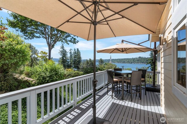 1653 204th Ave NE, Sammamish, WA 98074 - wooden deck featuring outdoor dining space and a water view