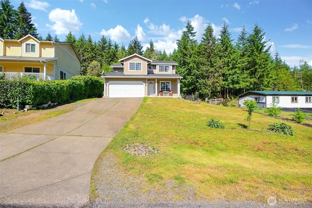 13502 215th Ave E, Bonney Lake, WA 98391 - traditional-style home featuring driveway, a front yard, an attached garage, and covered porch
