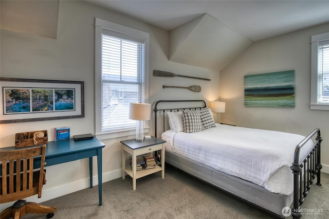 38 W Myrtle Ln, Pacific Beach, WA 98571 - carpeted bedroom featuring multiple windows, baseboards, and vaulted ceiling