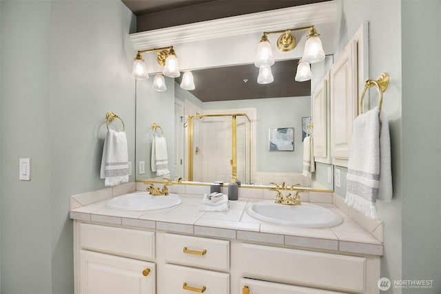 35314 SE Sequoia Pl Unit B, Snoqualmie, WA 98065 - bathroom with double vanity and a stall shower