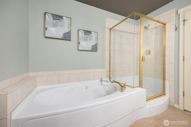 35314 SE Sequoia Pl Unit B, Snoqualmie, WA 98065 - full bathroom with a bath, a shower stall, and tile patterned flooring