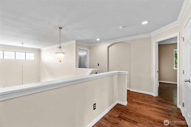 111 170th St SE, Bothell, WA 98012 - corridor featuring dark wood-type flooring, ornamental molding, and recessed lighting