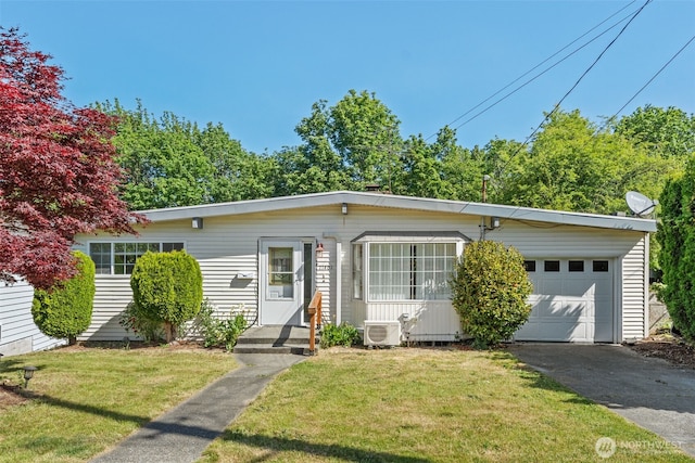 11401 69th Pl S, Seattle, WA 98178 - view of front facade with driveway, a front yard, ac unit, and an attached garage
