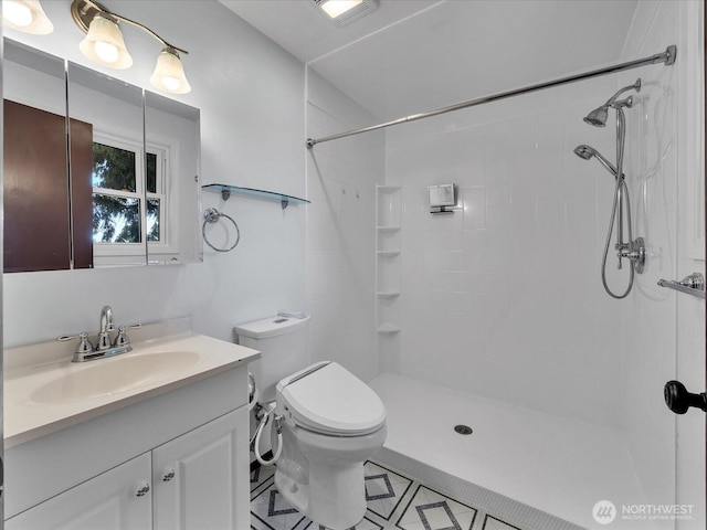 713 220th St SW, Bothell, WA 98021 - full bathroom featuring vanity, a tile shower, and tile patterned floors