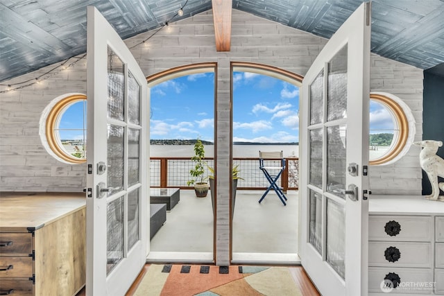 1811 Bay St, Port Orchard, WA 98366 - doorway to outside featuring french doors and vaulted ceiling