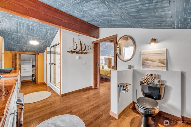 1811 Bay St, Port Orchard, WA 98366 - full bathroom with connected bathroom, wood finished floors, an ornate ceiling, and a walk in shower