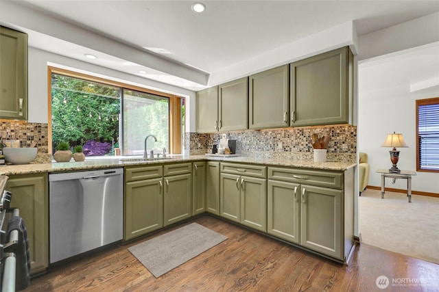 14937 104th Ave NE, Bothell, WA 98011 - kitchen featuring dishwasher, green cabinetry, and recessed lighting