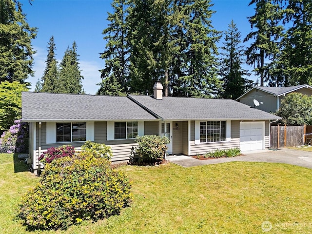 21301 118th Street Ct E, Bonney Lake, WA 98391 - ranch-style house featuring a garage, driveway, a chimney, and roof with shingles