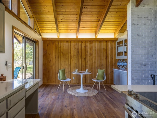 52 W Pheasant Ln, Sequim, WA 98382 - sitting room with dark wood finished floors, wooden ceiling, and wooden walls