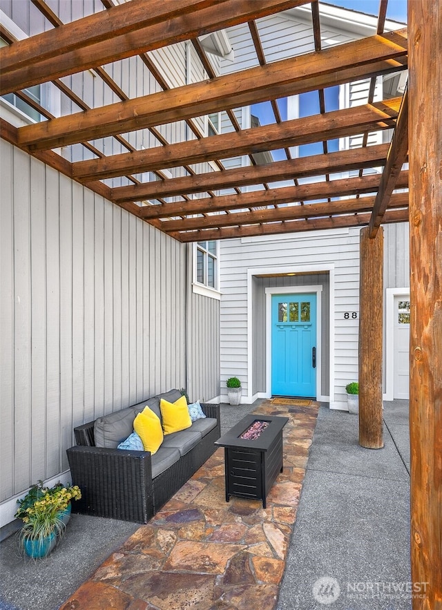 884 Saratoga Way, Camano Island, WA 98282 - view of patio / terrace with an outdoor living space with a fire pit