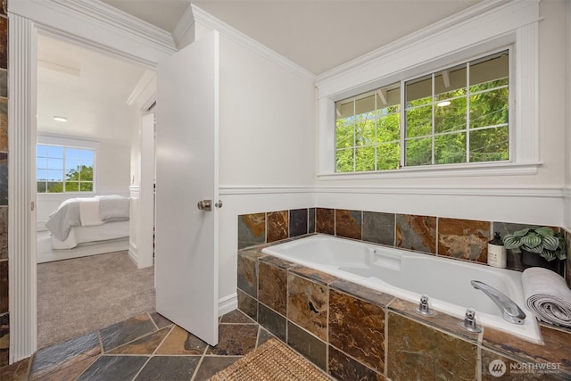 8021 NE Sandpiper Ln, Bainbridge Island, WA 98110 - full bathroom with a garden tub, crown molding, stone finish floors, and baseboards