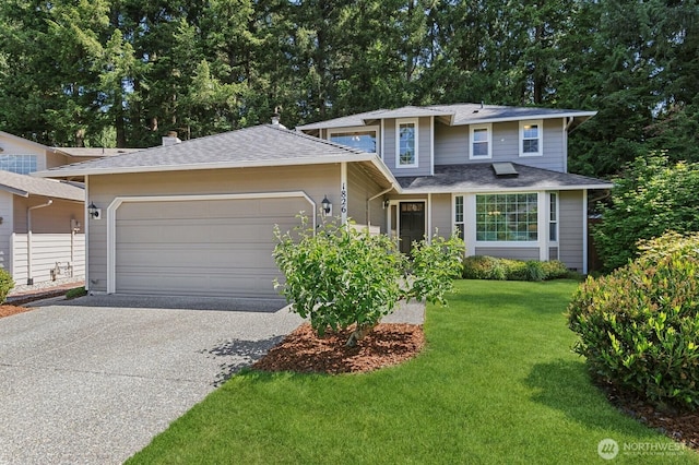 1826 168th Pl SE, Mill Creek, WA 98012 - view of front of property featuring asphalt driveway, a garage, a front yard, and roof with shingles