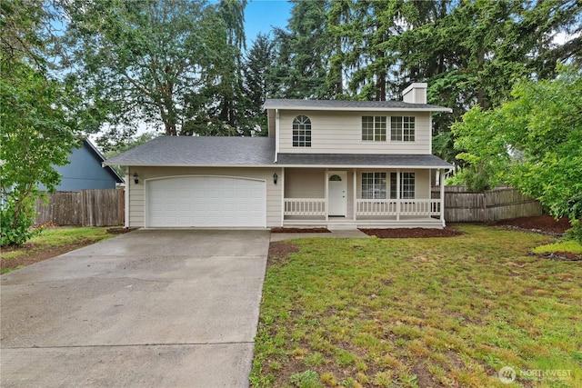 18802 10th Avenue Ct E, Tacoma, WA 98387 - traditional-style home featuring driveway, an attached garage, a porch, and a chimney