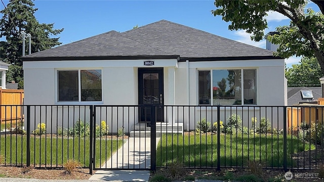 8042 19th Ave NW, Seattle, WA 98117 - bungalow-style house featuring a shingled roof, stucco siding, a gate, and covered porch