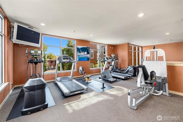 145 Ferncliff Ave NE Unit D338, Bainbridge Island, WA 98110 - gym featuring baseboards, recessed lighting, and carpet flooring